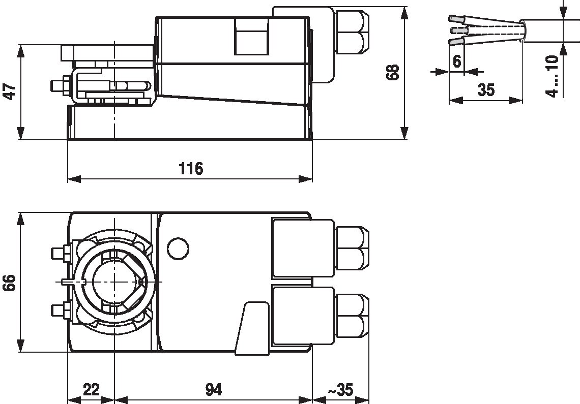 Габаритный чертёж Belimo LM24A-S-TP